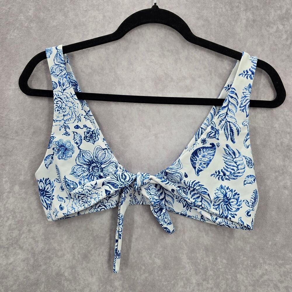 Blue White Floral Bikini Top Tie Front Swimwear Swimsuit Small